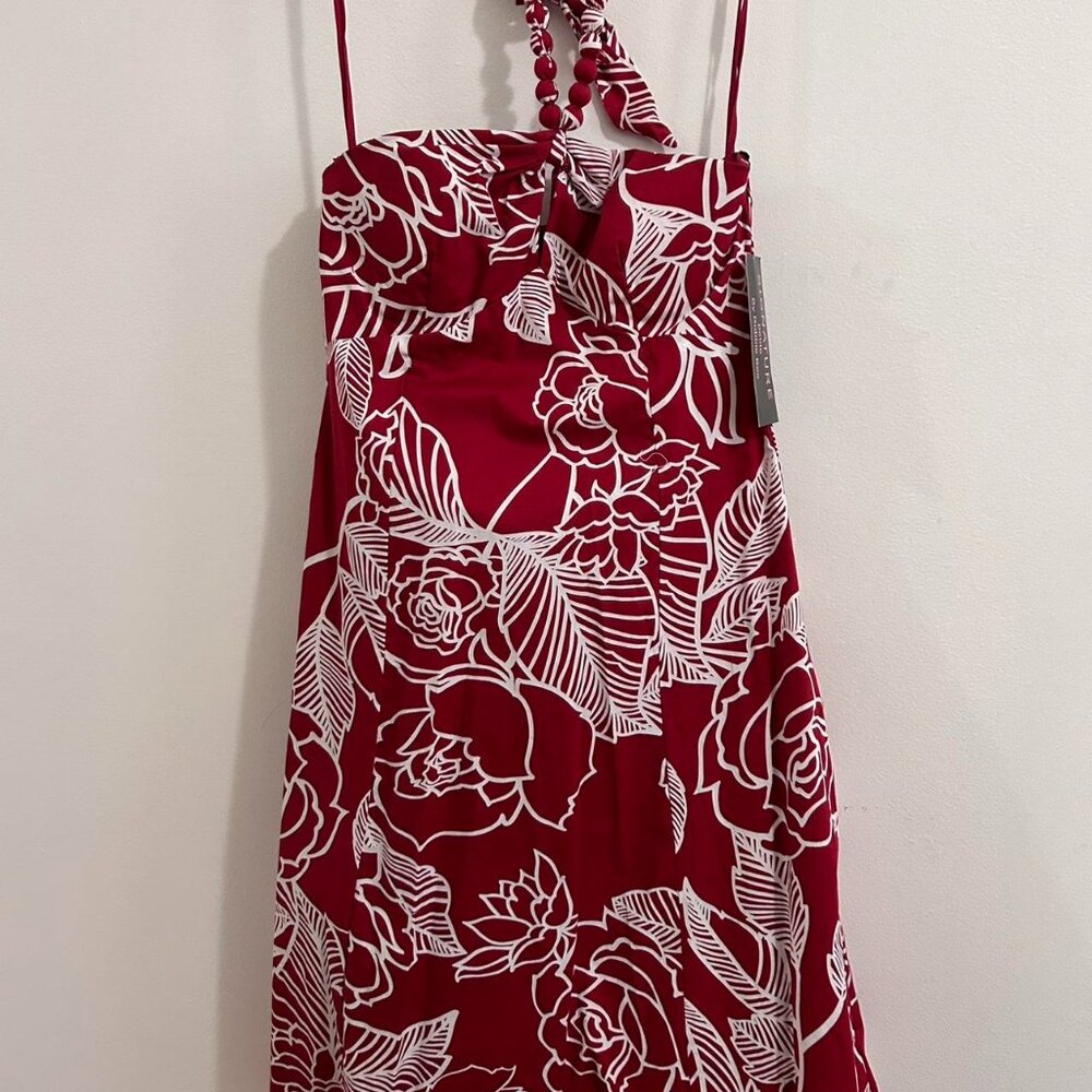 Red and White Floral Halter Dress